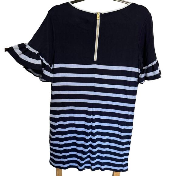 Sail To Sable NWOT Striped Tee Shirt Dress Ruffle Short Sleeve Blue Size Large - Picture 5 of 12